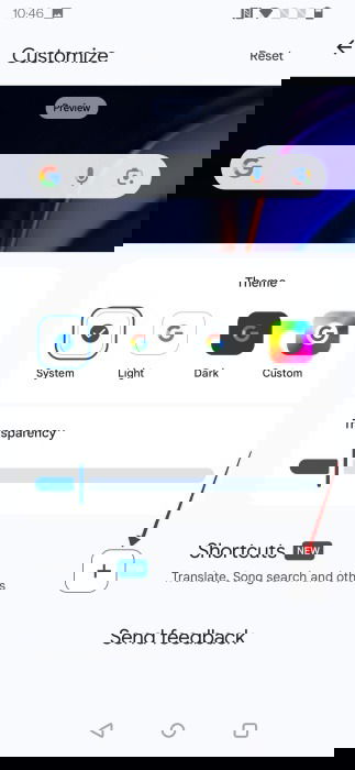 Tapping on Shortcuts option in Google app settings on Android.