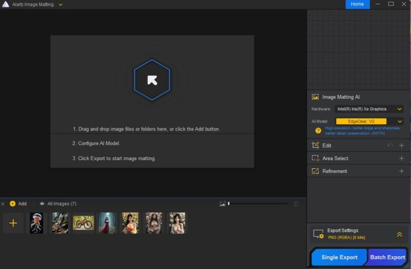 Main dashboard in Aiarty Image Matting