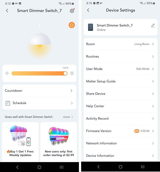 Linkind switches in the AiDot app.