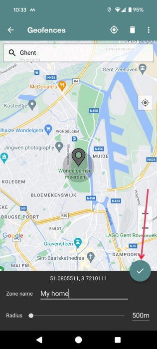 Saving location in MacroDroid app on Android.