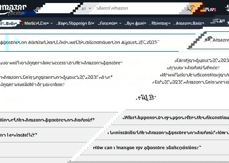 Amazon notice about Amazon Appstore.