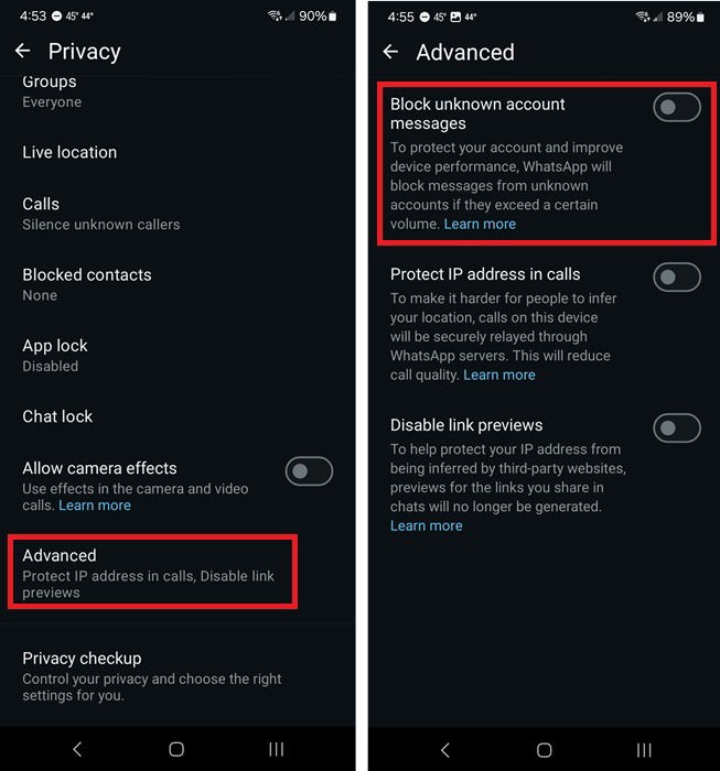 Block numerous unknown messages.
