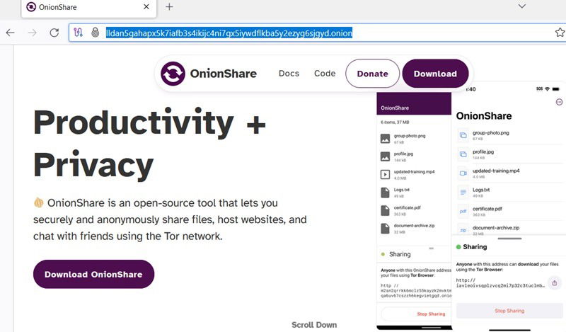 OnionShare, a leading platform to host websites and share files anonymously. 