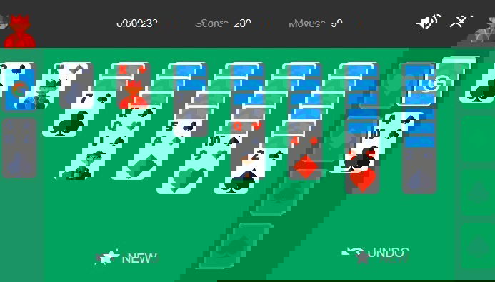 Solitaire game view in Google Search. 