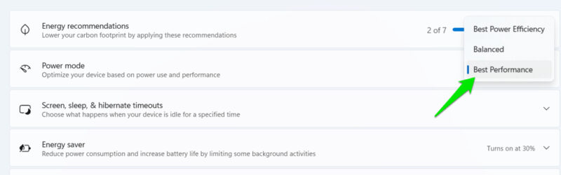 Power settings in Windows 11