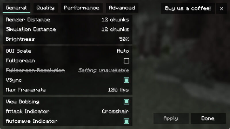 A screenshot showing the revamped graphics settings from Sodium.