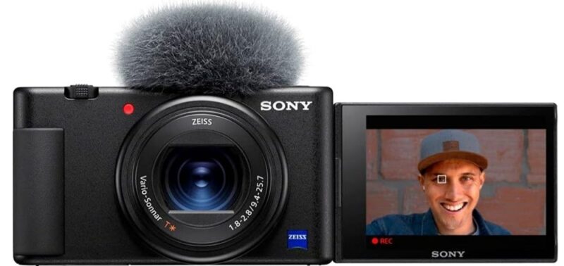 Sony ZV-1 vlogging camera showing fold out screen.