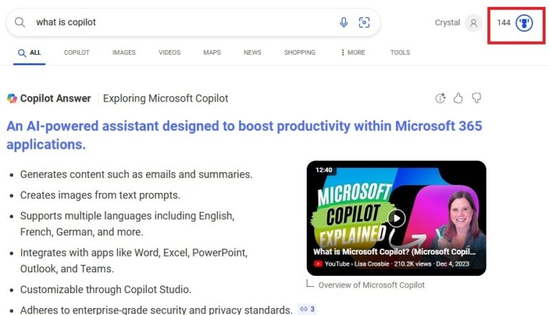 Managing rewards in Bing.