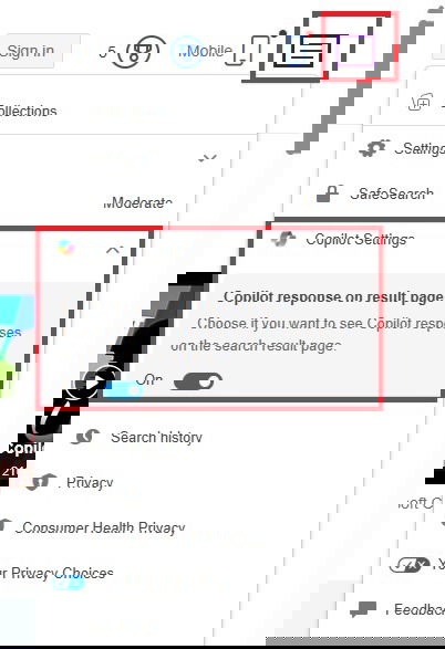 Turning off Copilot in search.