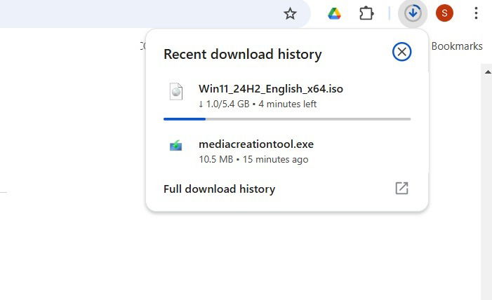 Windows 11 disc image file (ISO) downloading on a browser + Windows 11 media creation tool.
