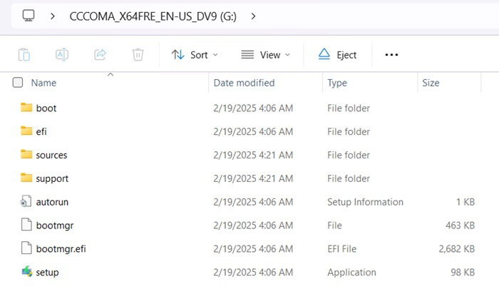 Setup files ready for Windows 11 using the ISO method.