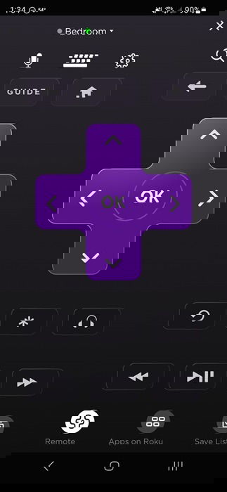 The Roku mobile app virtual remote to use in place of a physical remote.