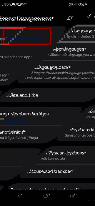 Changing Android language settings.