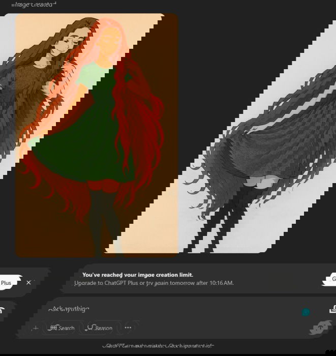 ChatGPT image generation limit message view in web interface. 