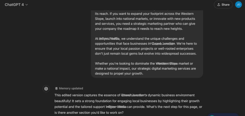 Sharing Edited Content With ChatGPT