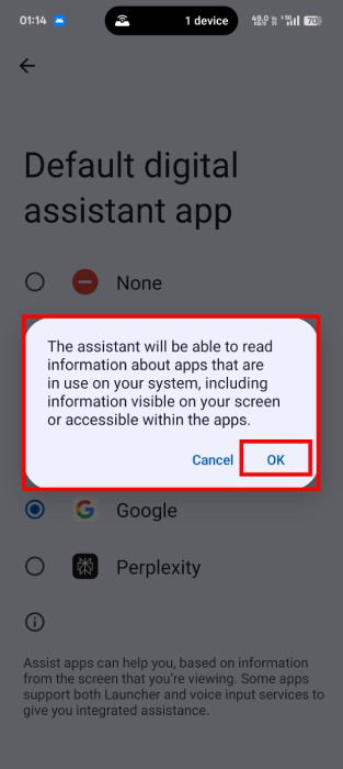 Choosing Default Digital Assistant App