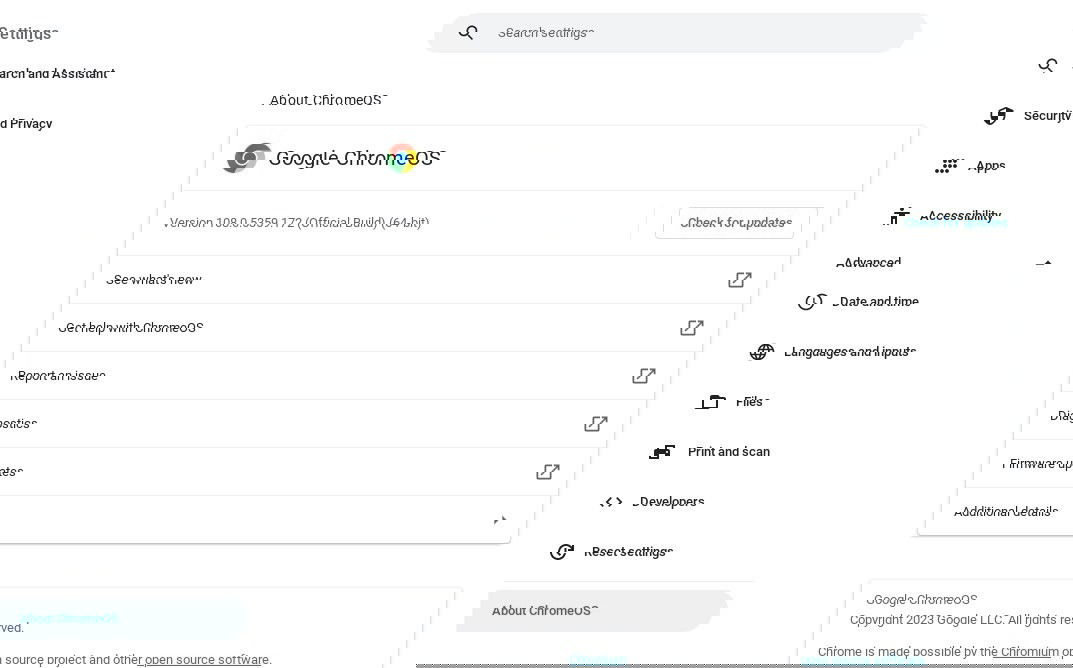 Chromebook "Check for updates" button.