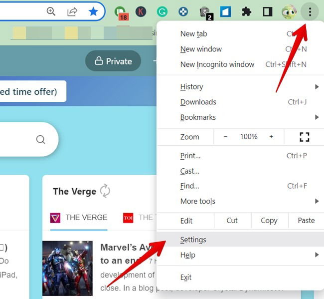 Go to Settings in Google Chrome browser.