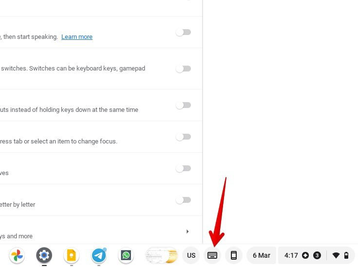Clicking on-screen keyboard icon on Chromebook.