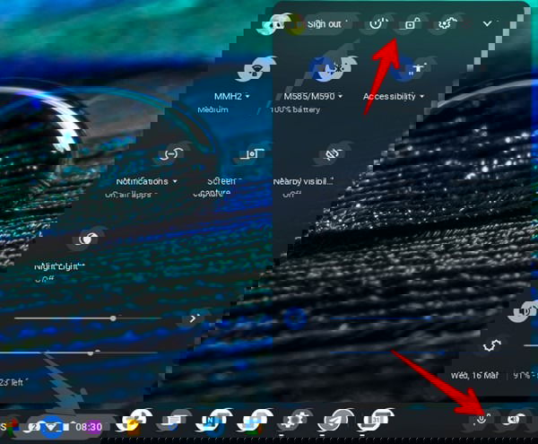 Chromebook "Shutdown" button.
