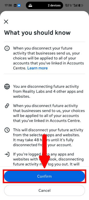 Confirm The Disconnection Of Meta Activities