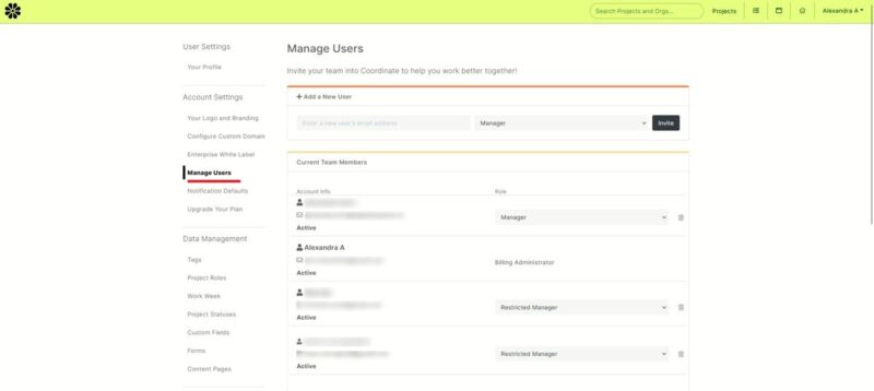Managing users in CoordinateHQ.