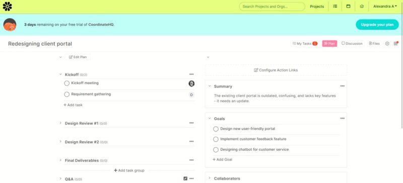 Project outline in CoordinateHQ.
