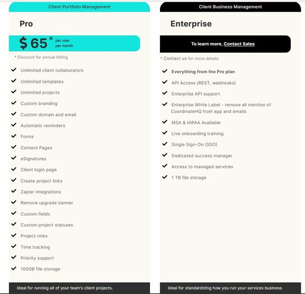 CoordinateHQ subscription plans view.