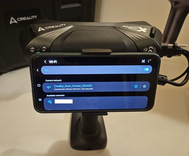 Connecting phone to Creality RaptorX scanner.