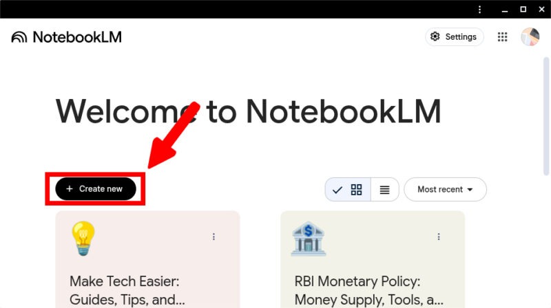 Create New Button In Notebooklm