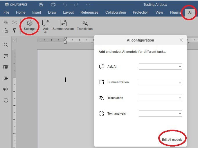Editing AI models in ONLYOFFICE.