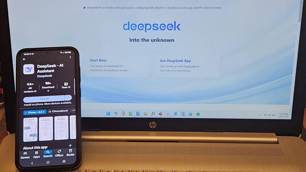 DeepSeek on laptop and phone.