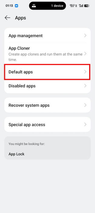 Default Apps Settings In Android