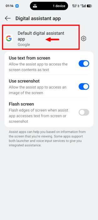 Default Digital Assistant App Settings In Android