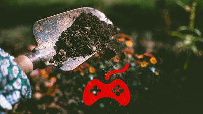 A shovel throwing dirt with a game remote icon