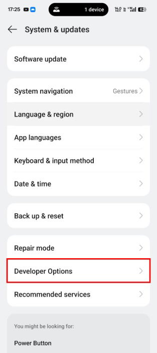 Developer Options Setting