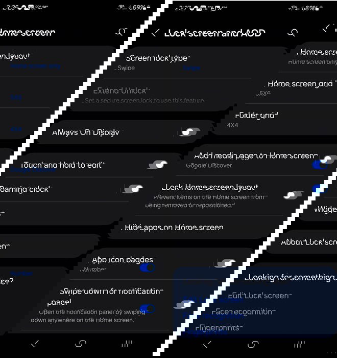 Changing home and lock screen settings.