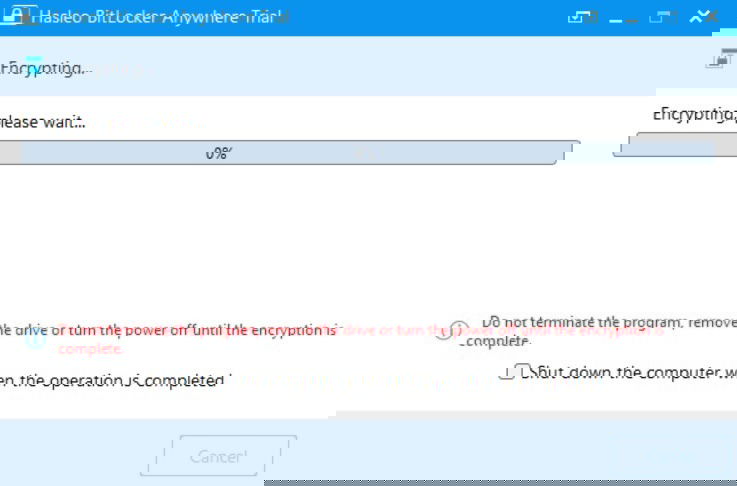 Encrypting in action in HasLeo BitLocker Anywhere.