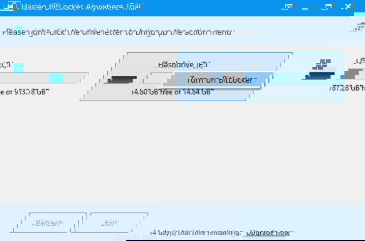 Turn On Bitlocker with a Right Click in HasLeo dashboard.