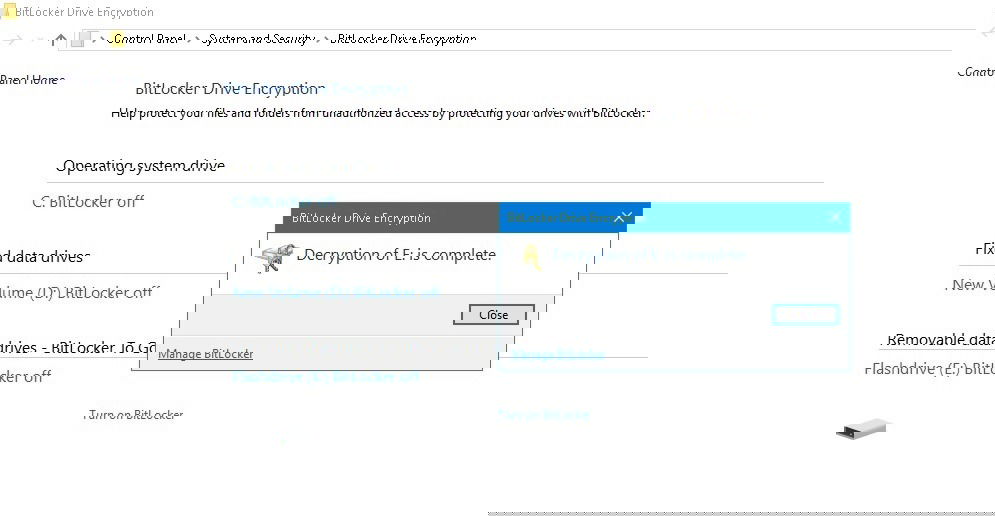 Decryption complete message for BitLocker in Windows 10.