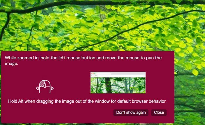 Panning an image to scroll horizontally or vertically anywhere in the browser window.