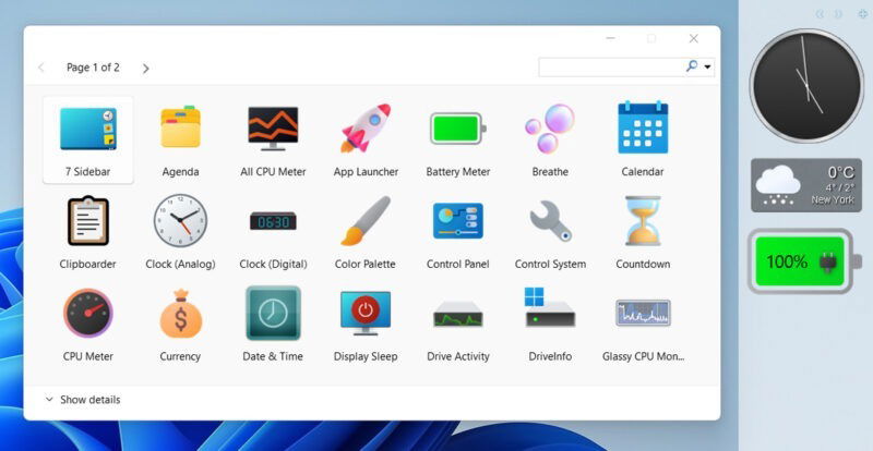 Gadgetpack showing list of gadgets