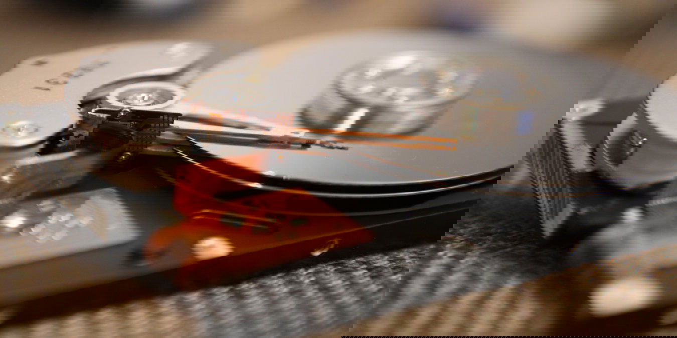 A photograph of the internals of a slim hard drive.