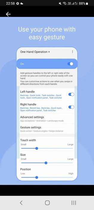 A list of Good Lock gestures managed through One Hand Operation+