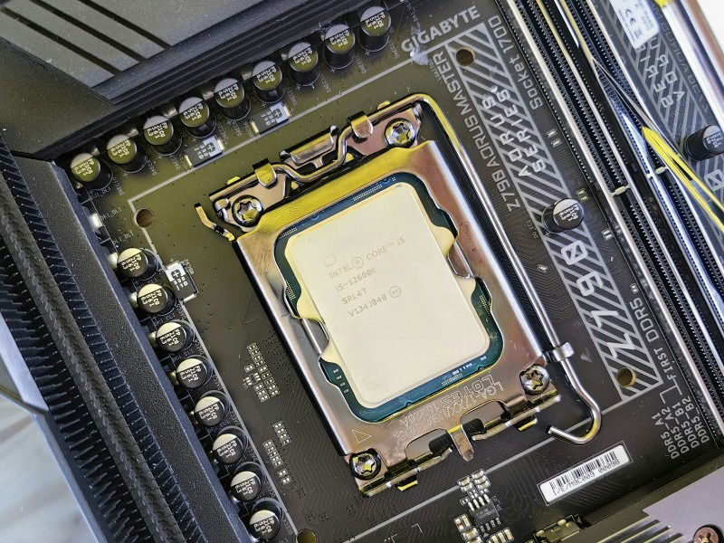 Close-up of a motherboard socket showing a CPU