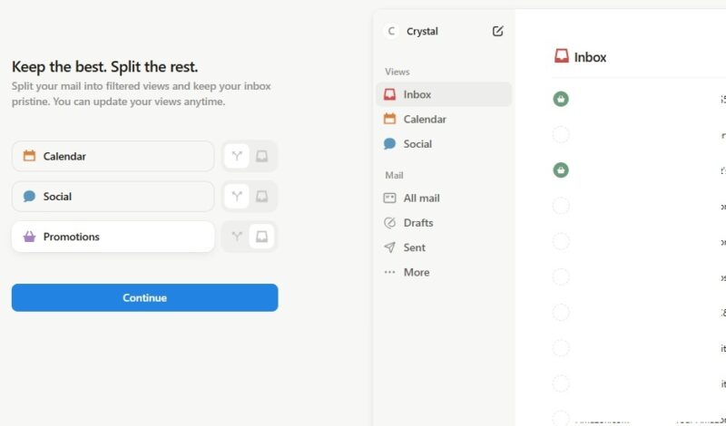 Selecting Inbox filters during setup.