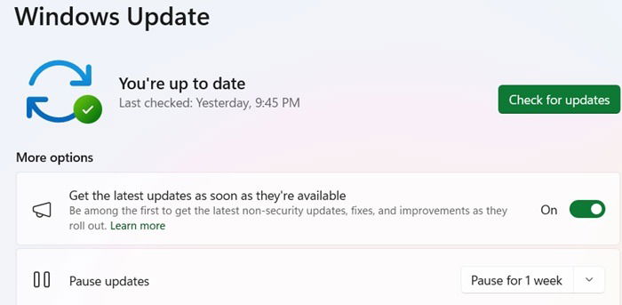 Check for updates in Windows and get latest updates as soon as possible.