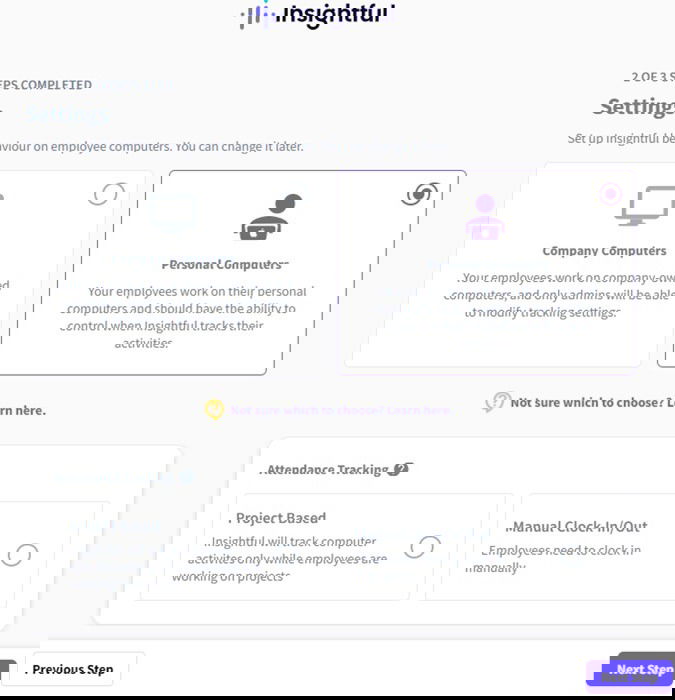 Setting up the tracking type in Insightful.io.
