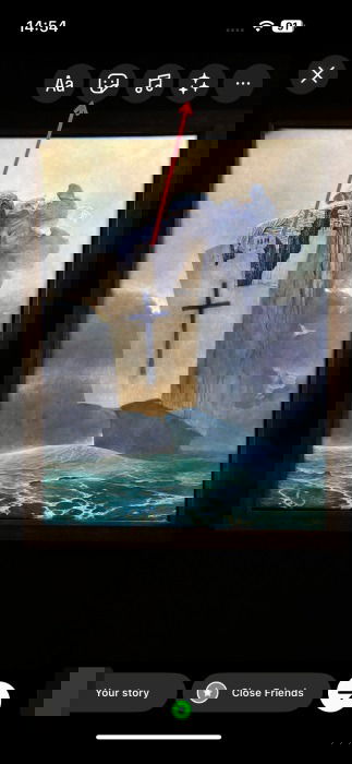 Tapping on sticker icon on Instagram story in mobile app. 