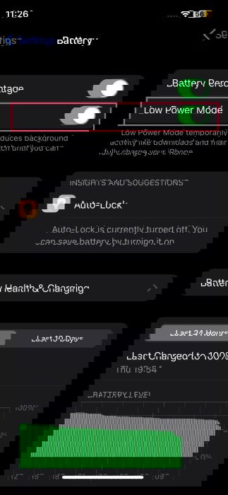 Top Tips Battery Life Low Power Mode Turning on "Low Power Mode" for iPhone.